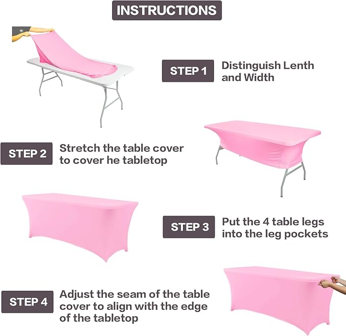 IVAPUPU 2 Pack 8FT Table Cloth for Rectangular Fitted Events Stretch Pink Table - Image 4