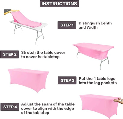 IVAPUPU 2 Pack 8FT Table Cloth for Rectangular Fitted Events Stretch Pink Table - Image 4