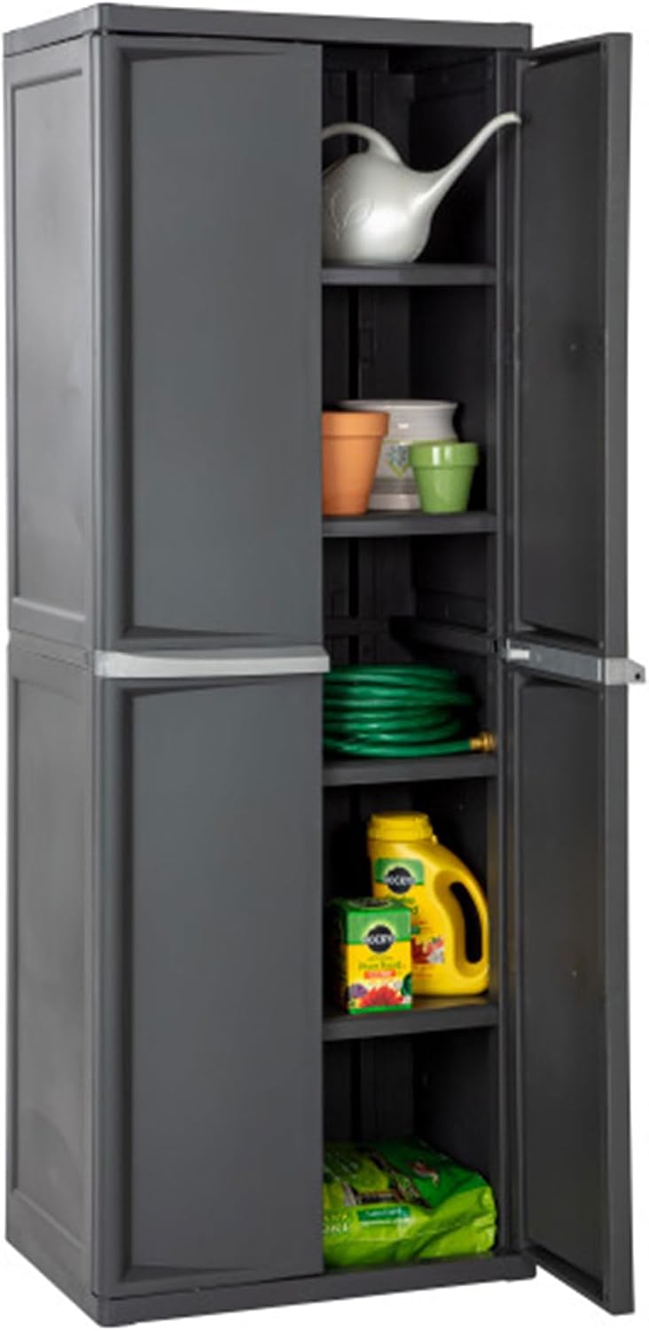 Sterilite 4 Shelf Cabinet, Lockable Utility Storage, Gray