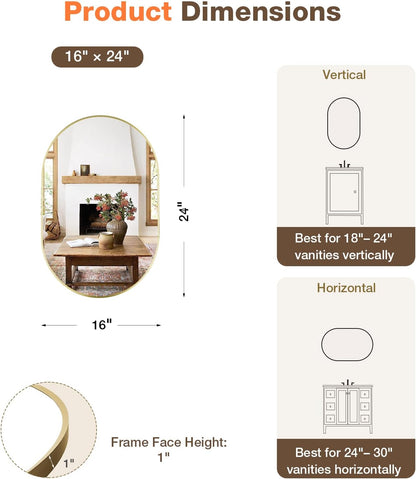 16"x24" brushed gold oval bathroom mirror for over, package contents