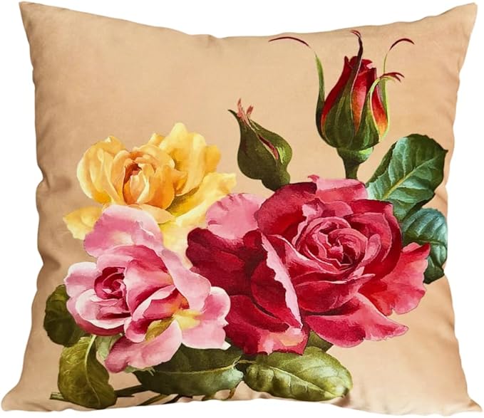 Elegant Decorative Floral Rose Throw Pillow Cover, Double by whooplaArt