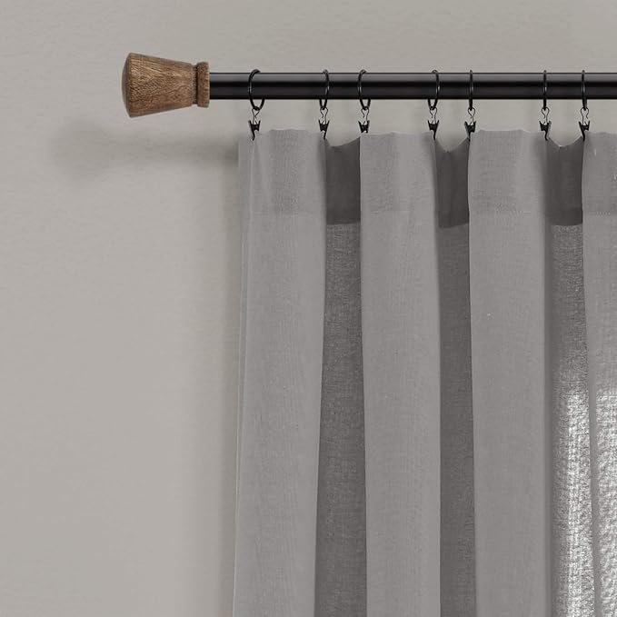 Lush Decor Linen Button Window Curtain Panel, Dark Gray & Off White - Image 2