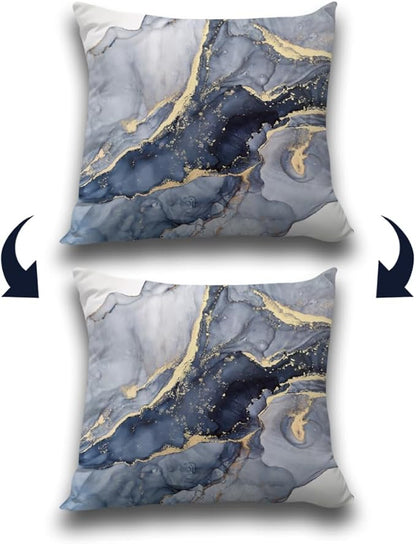 OGILRE Blue and Gold Pillow Covers, Modern Abstract Marble Texture Blue Gold - Image 4