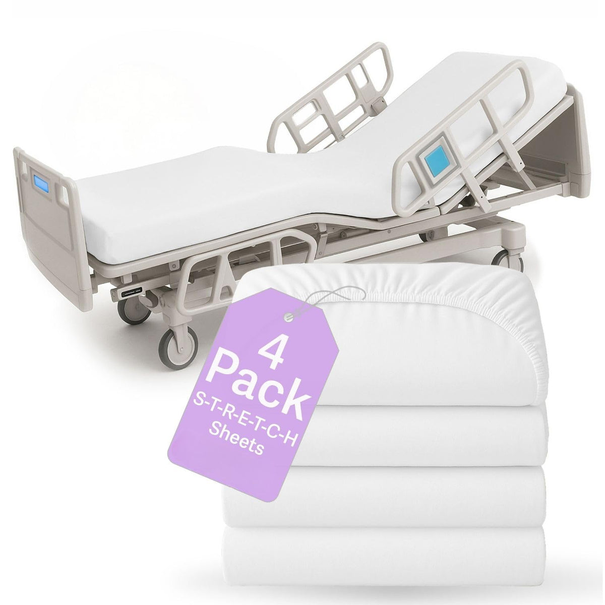 blissford 4 pack fitted hospital bed sheets for, main product view