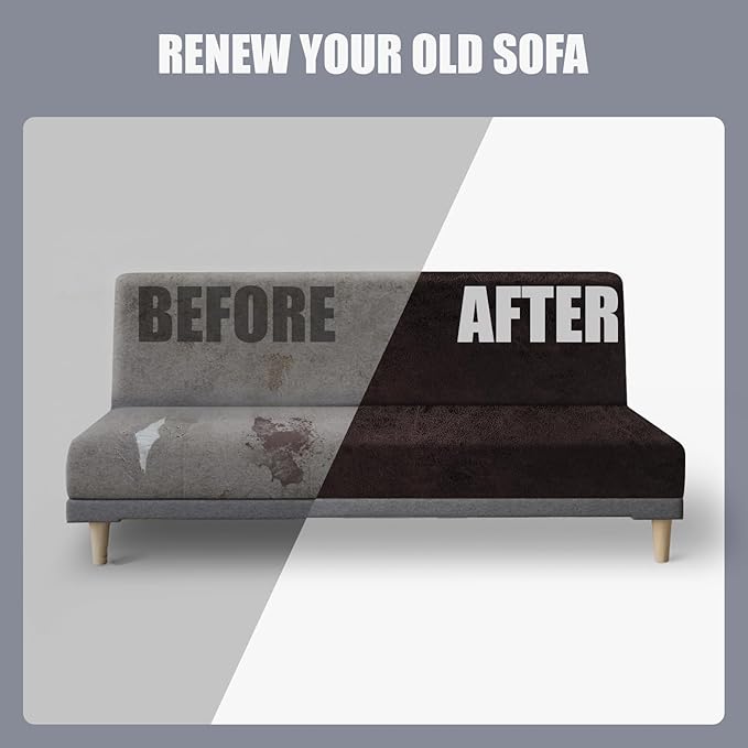 molasofa Leather Like Stretch Futon Slipcover Armless Futon Bed Sofa Cover - Image 6