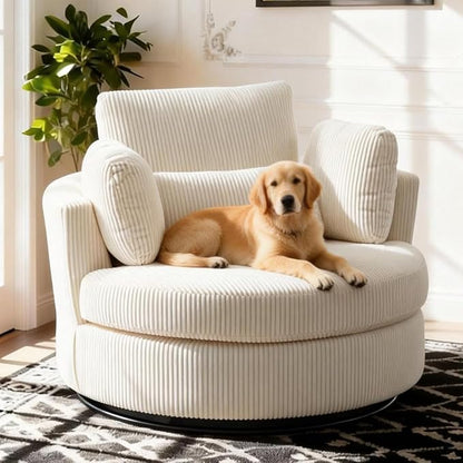 Aoiy & Wifon 42" W Oversized Swivel Accent Chair, Upholstered Round Barrel Chair by AoiyWifon