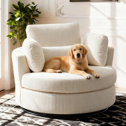 Aoiy & Wifon 42" W Oversized Swivel Accent Chair, Upholstered Round Barrel Chair by AoiyWifon