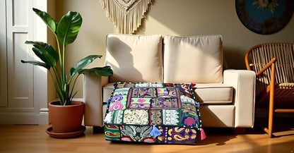 CRAFT KALA Indian Square Patchwork Traditional Pouf Cover Indian Living Room - Image 7