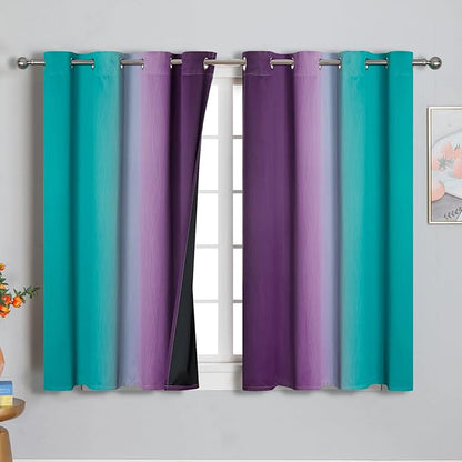 Estelar Textiler Ombre Teal and Purple Blackout Curtains 45 Inch Length 2 panels - Image 2