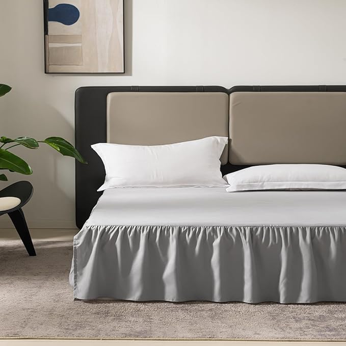 TSUTOMI Light Grey Bed Skirt King Size Ruffled Bed Skirt - Image 2
