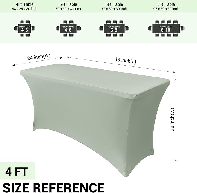 Obstal 2PC Sage Green Tablecloth - 4ft Rectangle Spandex Table Cover - Image 4