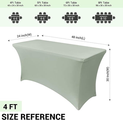 Obstal 2PC Sage Green Tablecloth - 4ft Rectangle Spandex Table Cover - Image 4