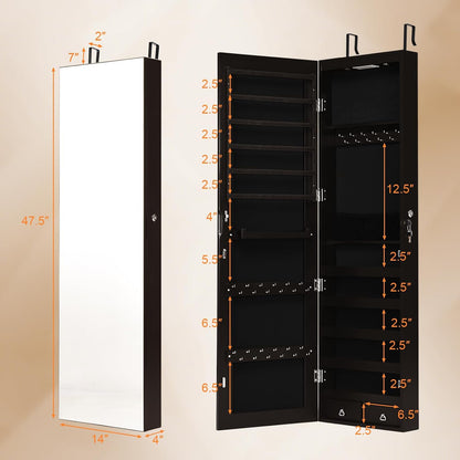 nafort 2 leds mirror jewelry cabinet, 47.5-inch tall, front angle view