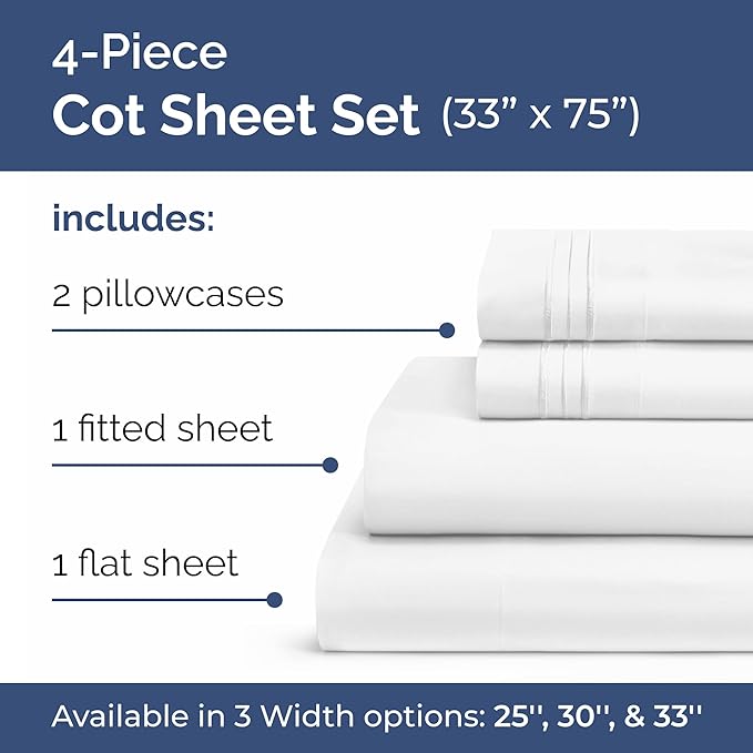 Cot Sheet Set 33” x 75” – Easy-Fit Cot Size Mattress Sheets – Ideal - Image 2