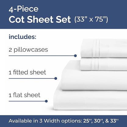 Cot Sheet Set 33” x 75” – Easy-Fit Cot Size Mattress Sheets – Ideal - Image 2