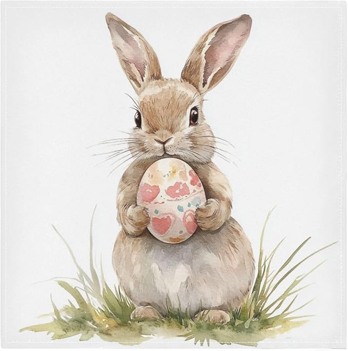 ALAZA Bunny Rabbit Easter Egg Cloth Napkins Set of 6, 20x20 Inch Washable and by ALAZA
