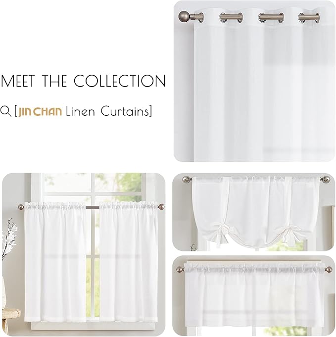 jinchan Kitchen Curtains 36 Inch Linen Tier Curtains Farmhouse Tab Top Small - Image 7