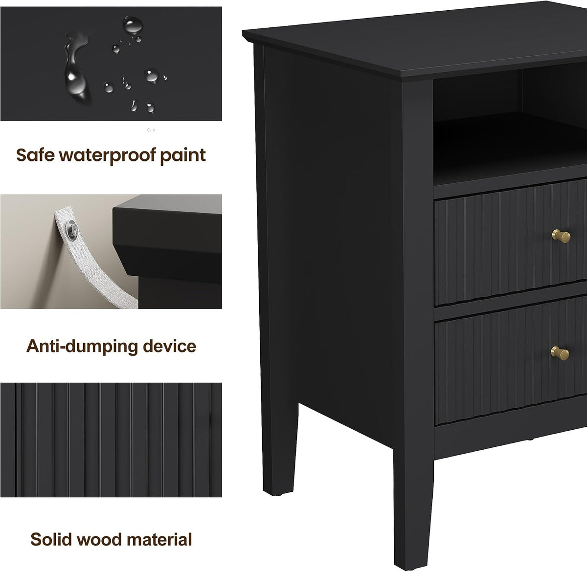 royalcraft black fluted nightstand with 2 drawers, colorful, package contents