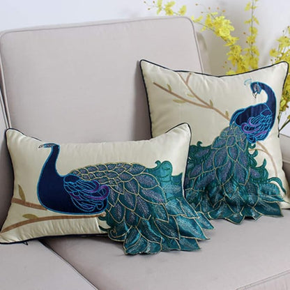 vctops Embroidered Peacock Decorative Throw Pillow Case Silky Satin Cushion - Image 3
