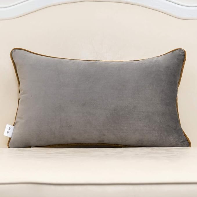 Alerfa 12 x 20 Inches Gray Geometric Gold Leather Striped Cushion Cases - Image 2