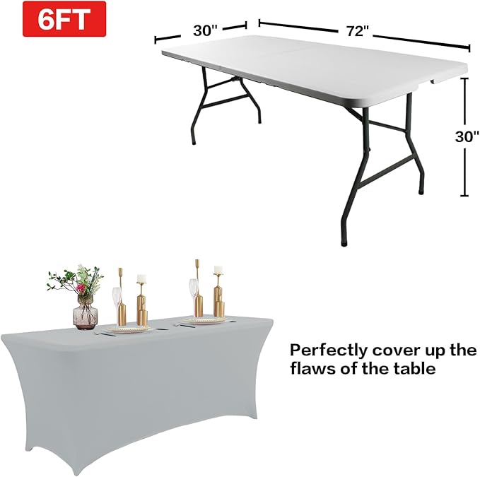 IVAPUPU 2 Pack 6FT Table Cloth for Rectangular Fitted Events Stretch Grey Table - Image 3