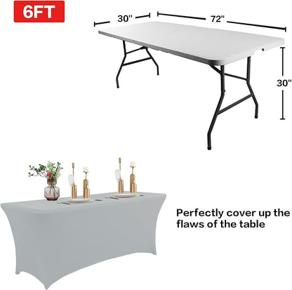 IVAPUPU 2 Pack 6FT Table Cloth for Rectangular Fitted Events Stretch Grey Table - Image 3