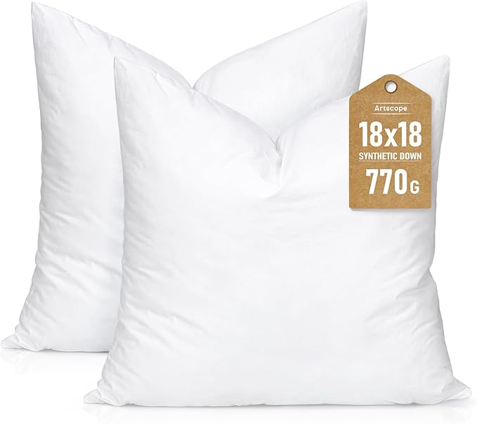 Artscope Synthetic Down Pillow Insert, 18x18 Down Alternative Throw Pillow by Artscope
