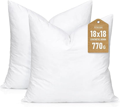Artscope Synthetic Down Pillow Insert, 18x18 Down Alternative Throw Pillow by Artscope