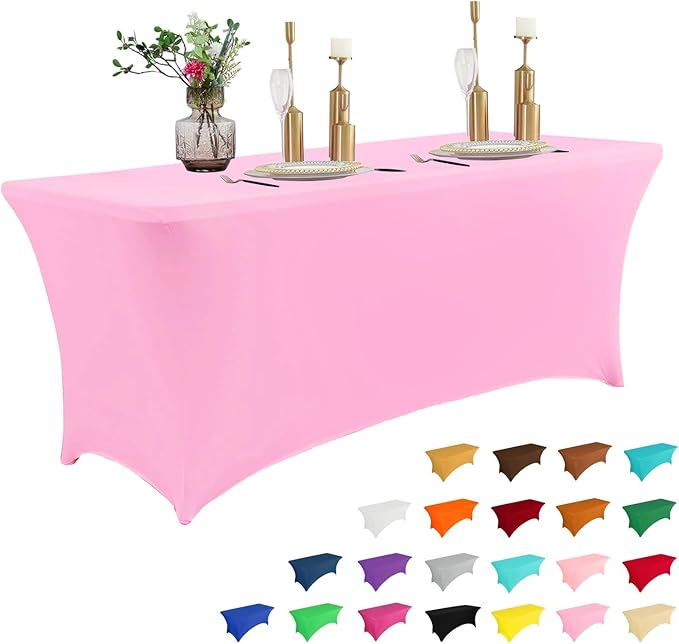 IVAPUPU 8FT Table Cloth for Rectangular Fitted Events Stretch Pink Table Covers by IVAPUPU