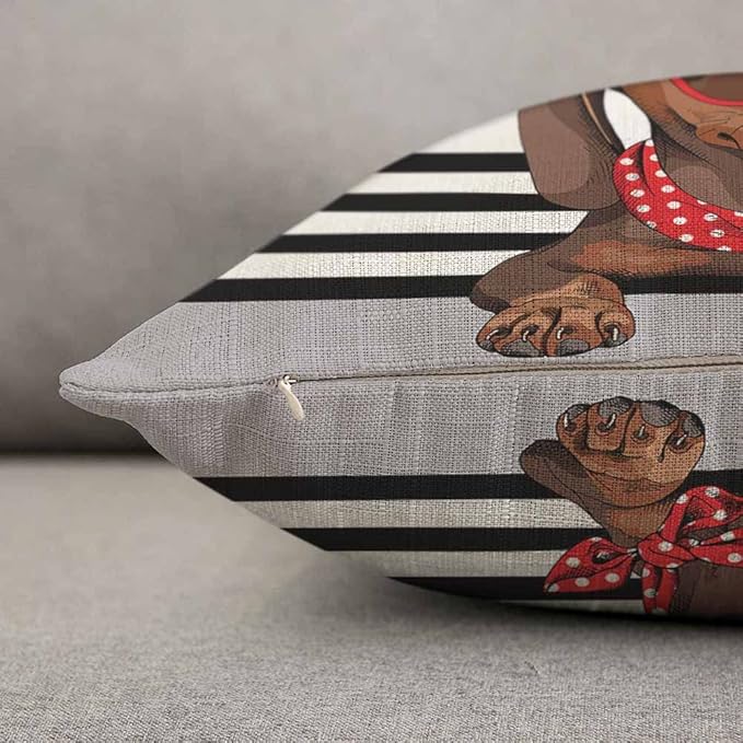 TKS MITLAN Brown Dachshund Dog Pillow Covers 12 x 20 Inch Red Sunglasses and - Image 3
