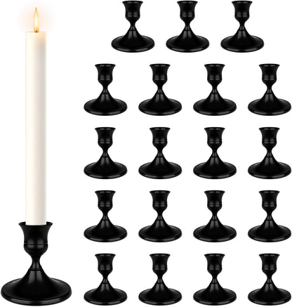 Black Candle Holder Taper Candle Holders, Set of 24 Candlestick Holders Decor for Home Decor, Metal Taper Candleholder for Fall Thanksgiving Halloween Christmas Table Fireplace Decor
