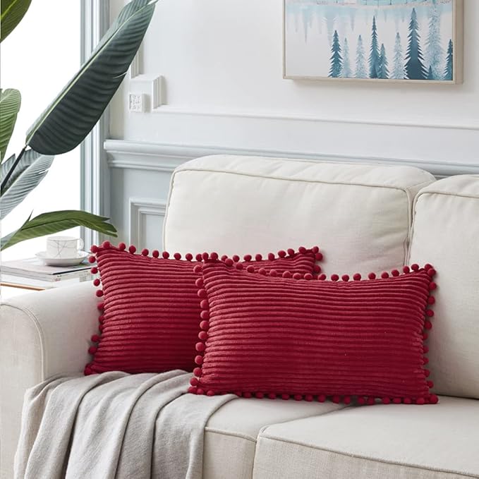 Fancy Homi 2 Packs Burgundy Lumar Decorative Throw Pillow Covers 14x24 Inch - Image 6