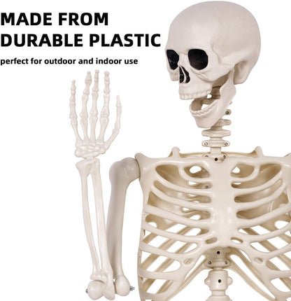 5.4 ft Halloween Skeleton - Life Size Human Skeleton with Full Body Posable Joints - Spooky Scary Plastic Skeleton for Outdoor Decoration, Halloween Party Decor, Haunted House Props