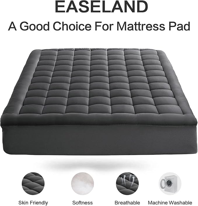 EASELAND Full Size Mattress Pad Pillow Top Cover Quilted Fitted Protector - Image 2