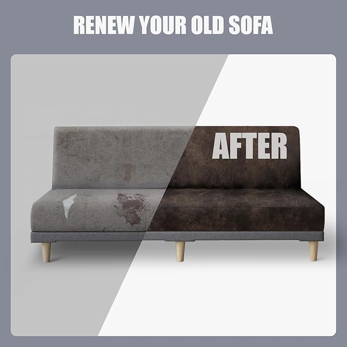 molasofa Leather Like Stretch Futon Slipcover Armless Futon Bed Sofa Cover - Image 6