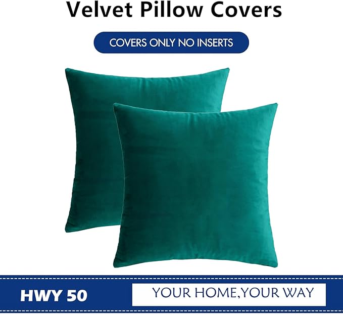 HWY 50 Teal Velvet Throw Pillow Covers 16x16 Inch - Image 6