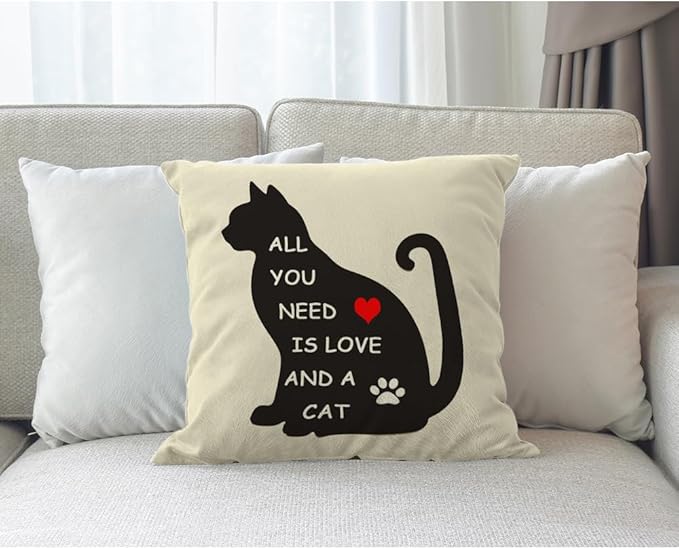 Moslion All You Need is Love and a Cat Lover Quote Pillow Covers Decorative - Image 3