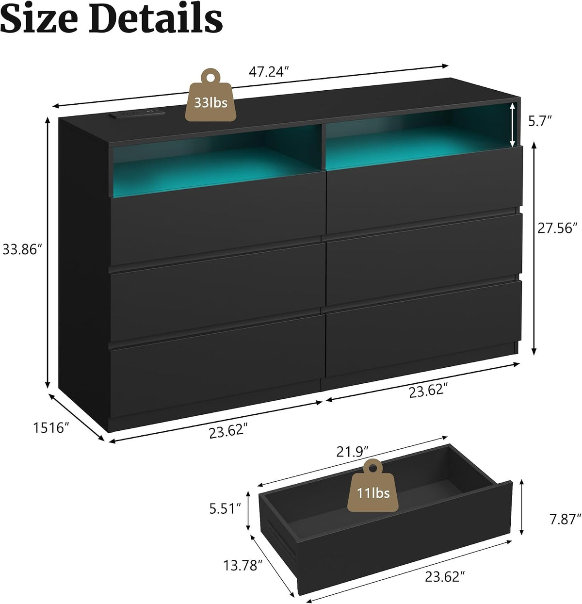 vipbear 6 drawer dresser with led light chest shown in use