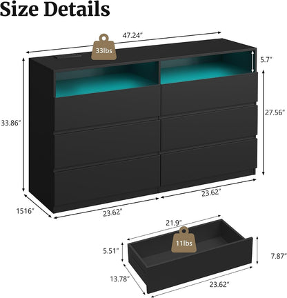 vipbear 6 drawer dresser with led light chest shown in use
