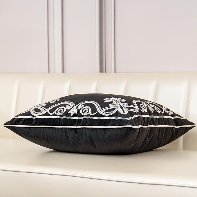 Aeckself European Floral Pillow Cover 18x18 Inch, Luxury Velvet Embroidered - Image 4