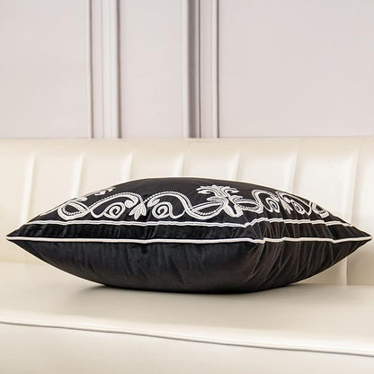 Aeckself European Floral Pillow Cover 18x18 Inch, Luxury Velvet Embroidered - Image 4