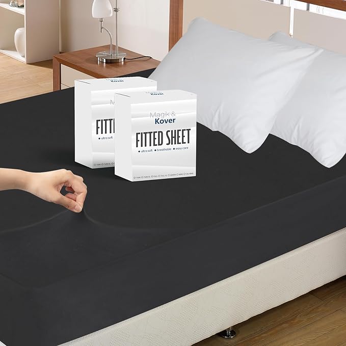 2 Pack Twin Fitted Sheet Only, Super Soft & Cozy Twin Size Bed Sheets by Magik+%26+Kover