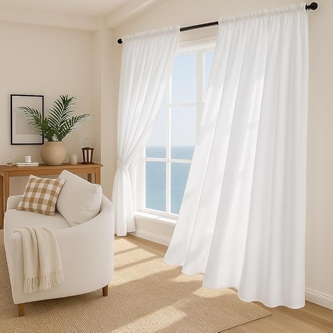HOMEIDEAS White Semi Sheer Curtains 96 Inches Long, Light Filtering Privacy - Image 5