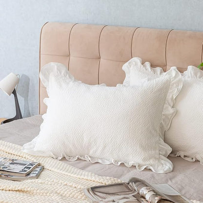 Pillow Shams Set of 2 Pure Cotton Champray Ruffled Edge, Thick and Solid Washed - Image 7