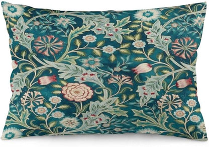 Teal Green Blue Vintage Floral Botanical William Morris Throw Pillow Covers by Unknown