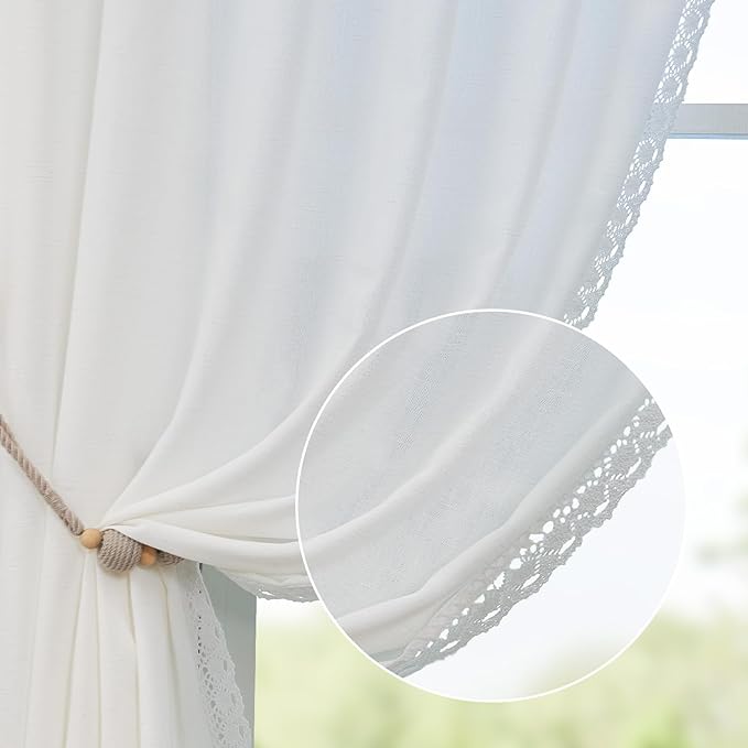 jinchan Linen Curtains for Living Room Bedroom Light Filtering Semi Sheer by JINCHAN