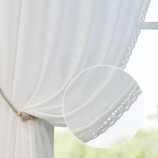 jinchan Linen Curtains for Living Room Bedroom Light Filtering Semi Sheer by JINCHAN