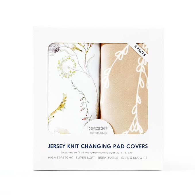GRSSDER Stretchy Ultra Soft Jersey Knit Changing Pad Cover Set 2 Pack, Stylish - Image 4