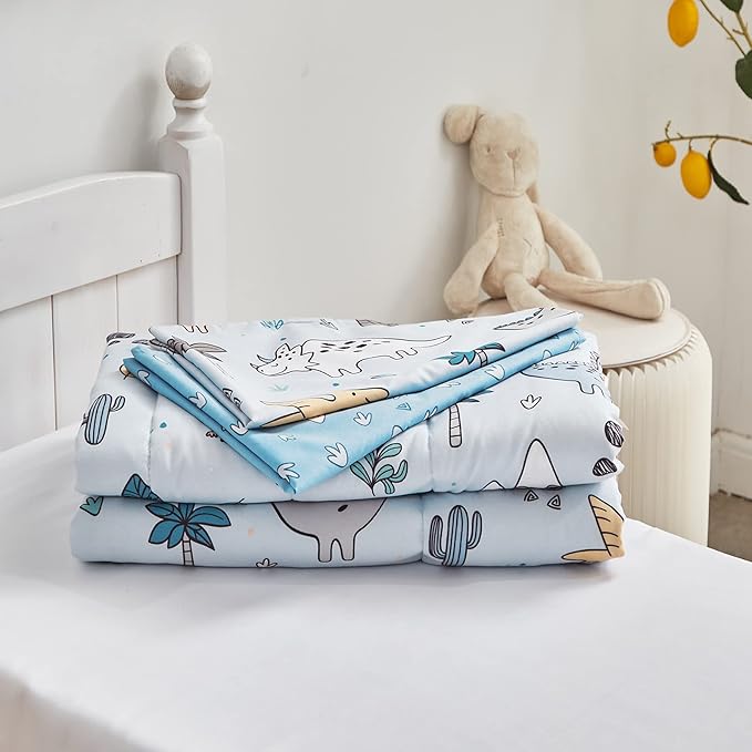 Joyreap 4 Piece Toddler Bedding Set, Cute Dinosaur on Light Blue, Ultra Soft - Image 5