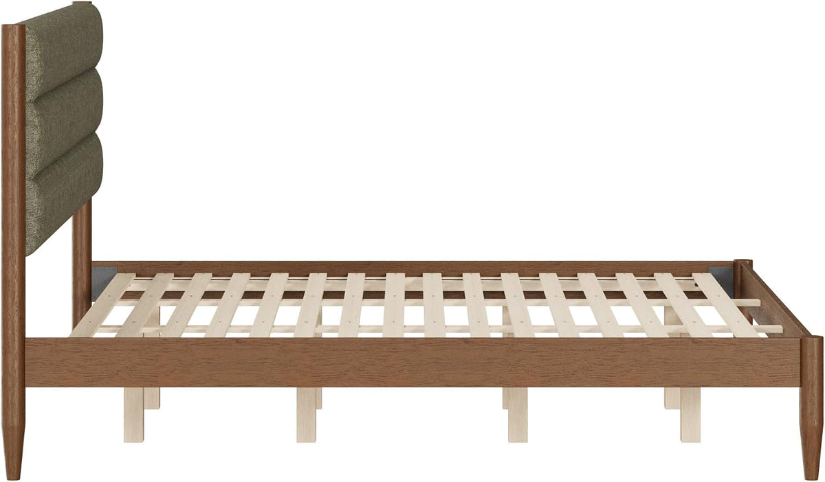 kislot wood bed frame with upholstered headboard, sage, view 9